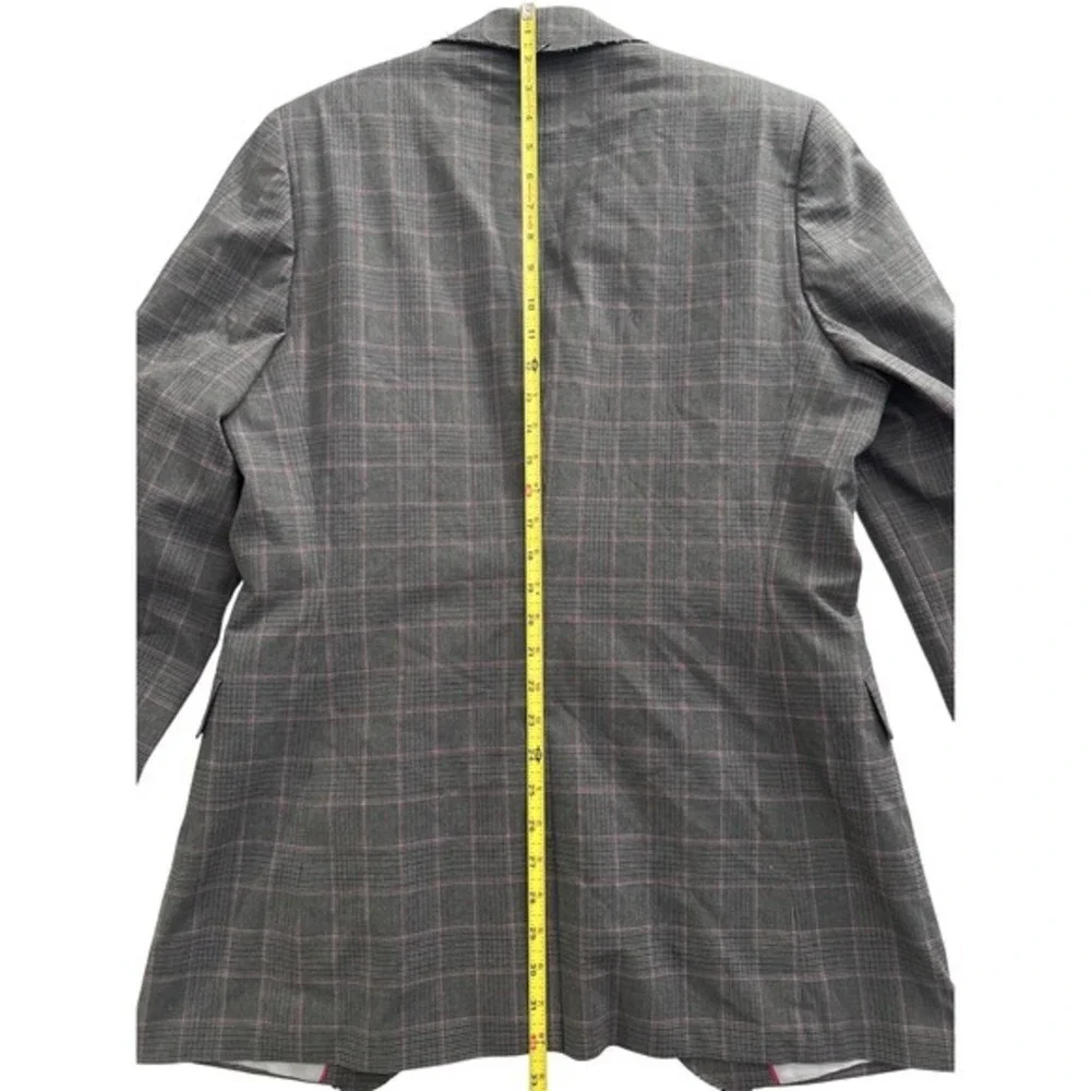 Ben Sherman Mens Grey Pink Plaid Distressed Raw Edge Blazer Sport Coat L Y2K